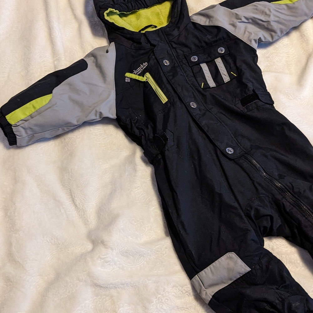 Columbia Kids Puffer Suit - Black, Gray, and Neon Yellow